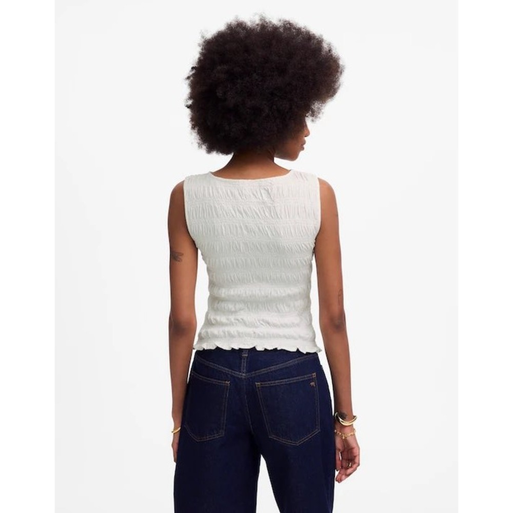 Madewell Smocked Boatneck Tank Top White Cotton Linen Blend Style NV912 Medium - Picture 4 of 11